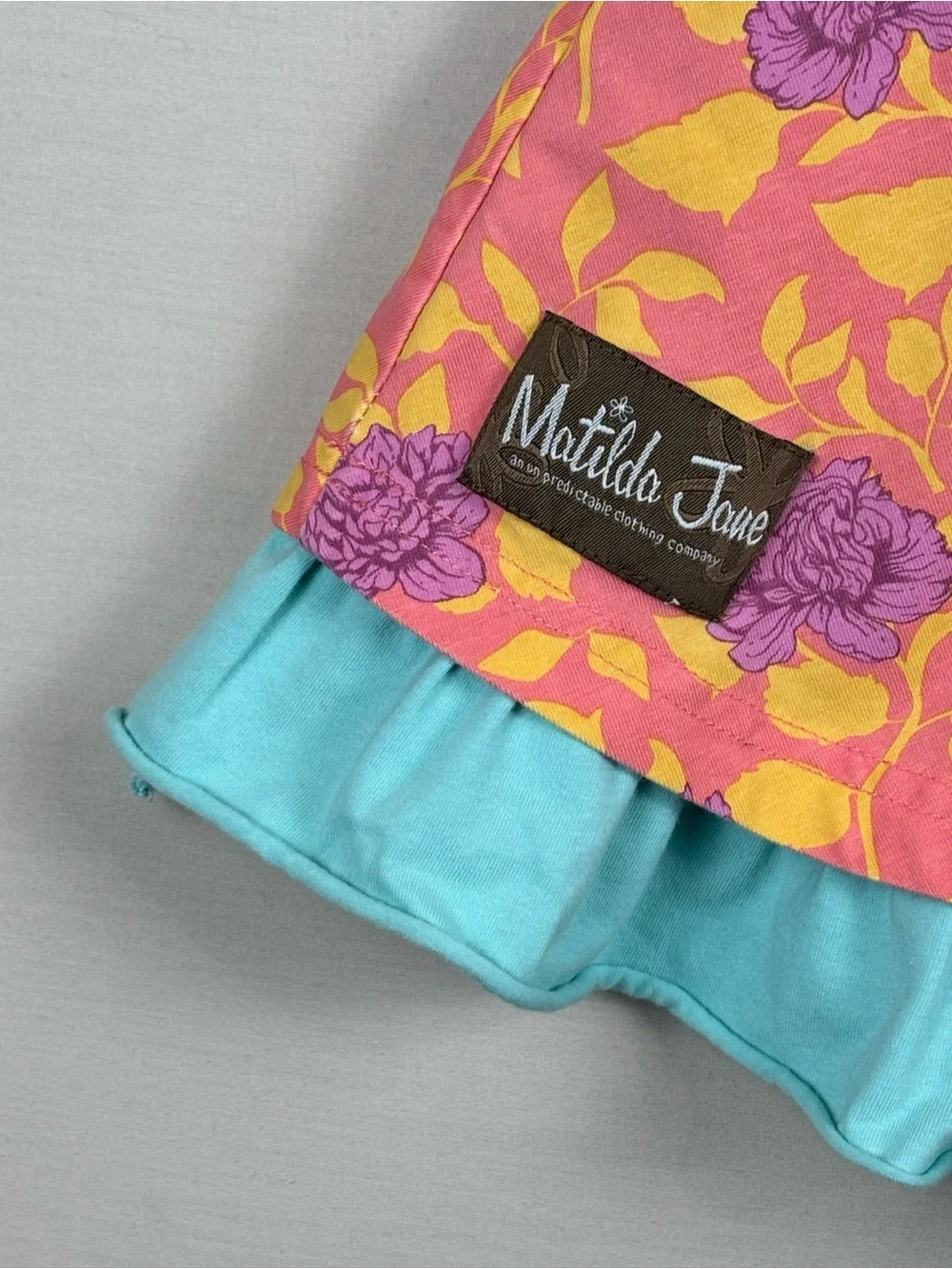 Matilda Jane Girls Size 10 Floral Ruffle Twirl Dress Blue Sash Cottagecore